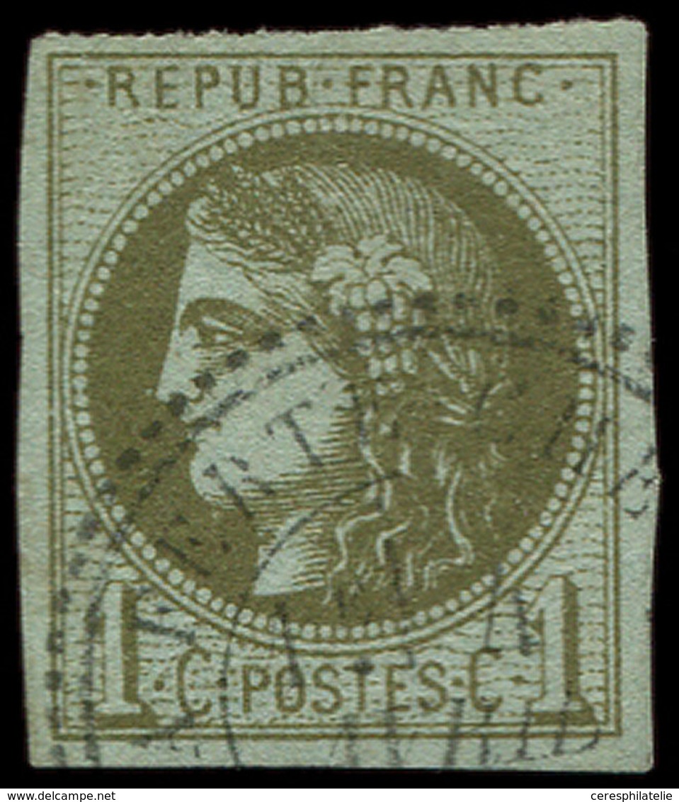 EMISSION DE BORDEAUX - 39C   1c. Olive, R III, Obl. Cachet Perlé, TB. Br - 1870 Emission De Bordeaux