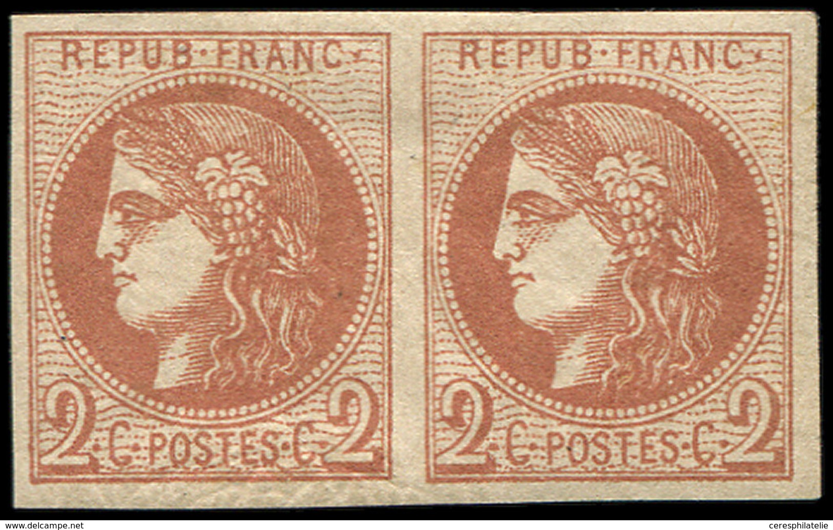 * EMISSION DE BORDEAUX - 40B   2c. Brun-rouge, R II, PAIRE, TB - 1870 Emission De Bordeaux