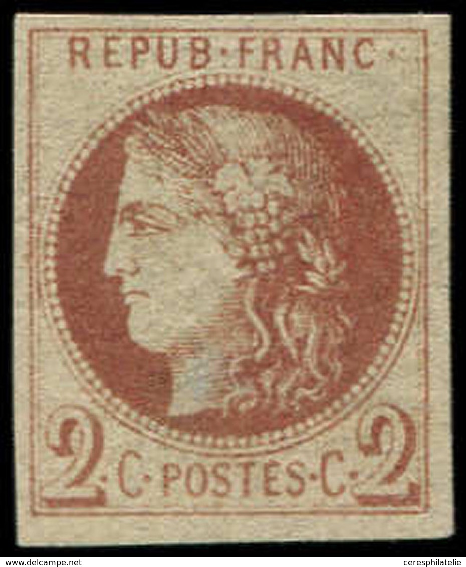 (*) EMISSION DE BORDEAUX - 40Af  2c. Brun-rouge, Impression Fine De Tours, Pelurage, Aspect TTB - 1870 Ausgabe Bordeaux