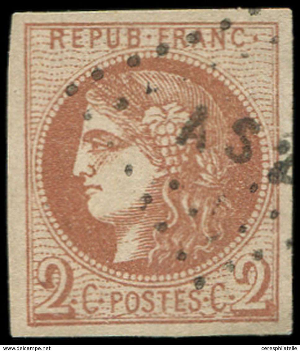 EMISSION DE BORDEAUX - 40B   2c. Brun-rouge, R II, Obl. Los. AS2, Belles Marges, TTB. C - 1870 Ausgabe Bordeaux