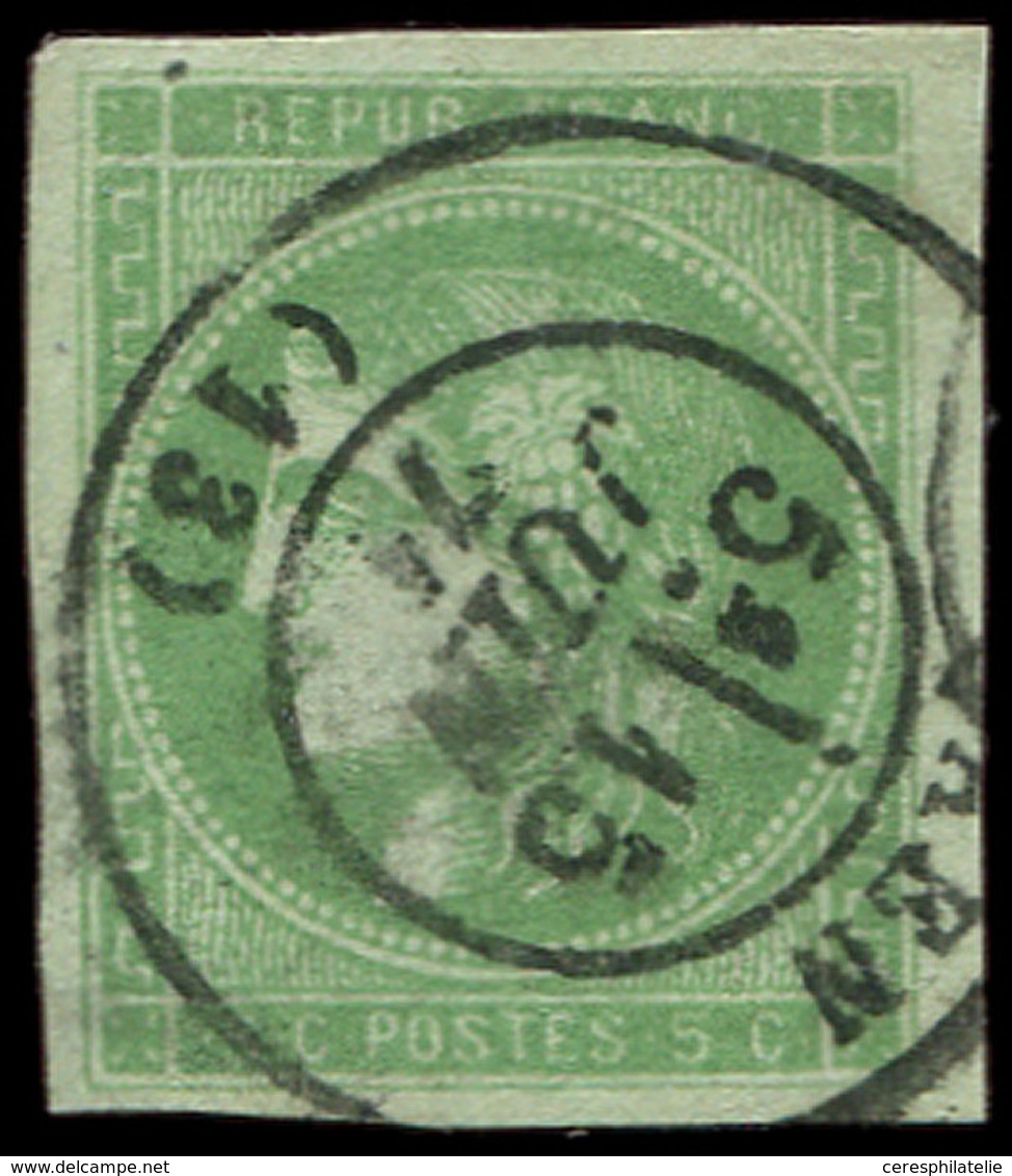 EMISSION DE BORDEAUX - 42B   5c. Vert-jaune, R II, 2e état, Obl. Càd T17 CAEN 15/6/71, Frappe TTB, Cote Maury - 1870 Emission De Bordeaux