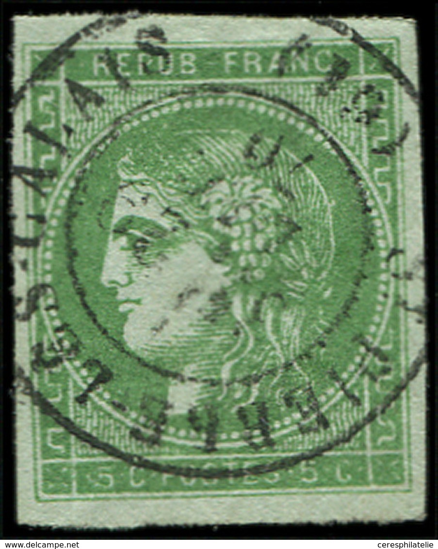 EMISSION DE BORDEAUX - 42Ba  5c. Vert-jaune Foncé, R II, Obl. Càd T17 St PIERRE-LES-CALAIS 29/12/70, Date Et Obl. Rares, - 1870 Emission De Bordeaux
