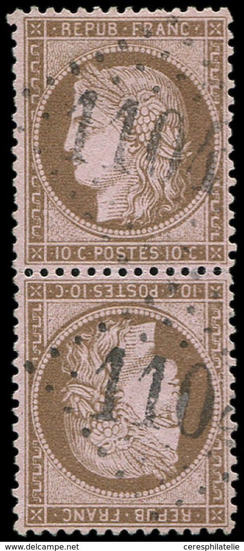 CERES DENTELE - T58c 10c. Brun Sur Rose, TETE BECHE, Obl. GC 1104, TTB. C - 1871-1875 Cérès