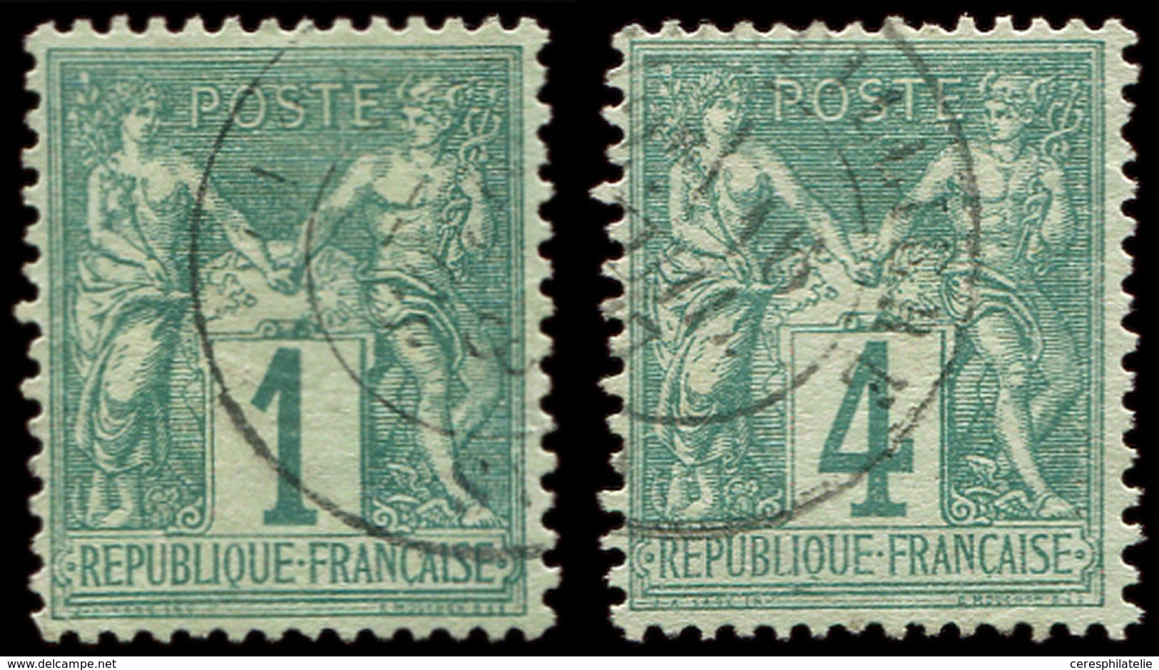 TYPE SAGE - 61 Et 63, 1c. Vert Et 4c. Vert, Obl., TB/TTB - 1876-1878 Sage (Type I)