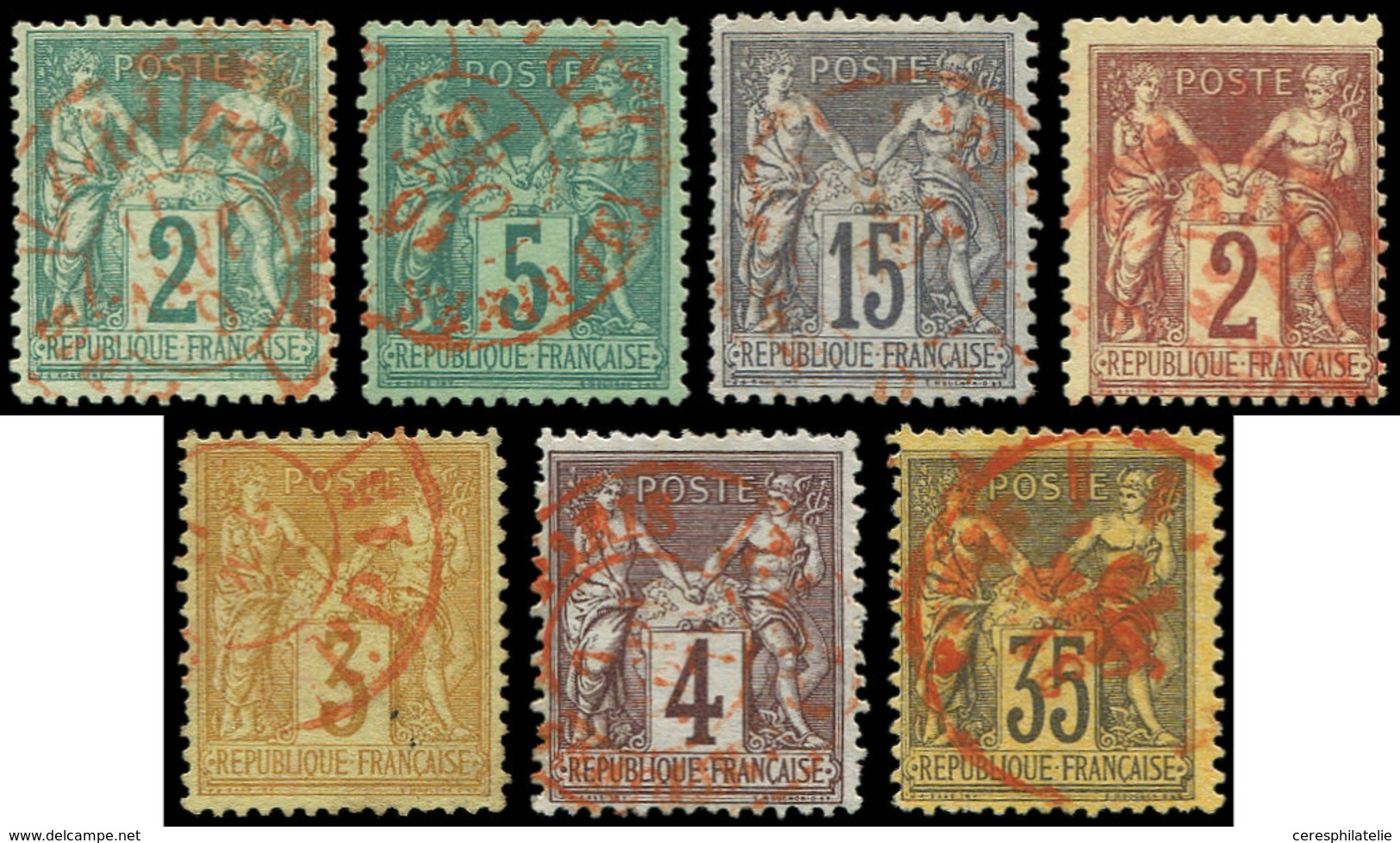 TYPE SAGE - 74, 75, 77, 85, 86, 88 Et 93, Tous Obl. Càd Rouge Des Imprimés, TB - 1876-1878 Sage (Type I)