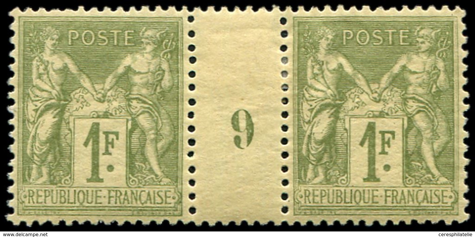 * TYPE SAGE - 82    1f. Olive Clair, PAIRE Mill.9, TB - 1876-1878 Sage (Type I)