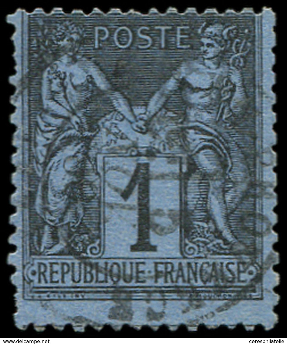 TYPE SAGE - 84    1c. Noir Sur BLEU De PRUSSE, Obl., Qqs Dents Rognées, Sinon TB. S - 1876-1878 Sage (Type I)