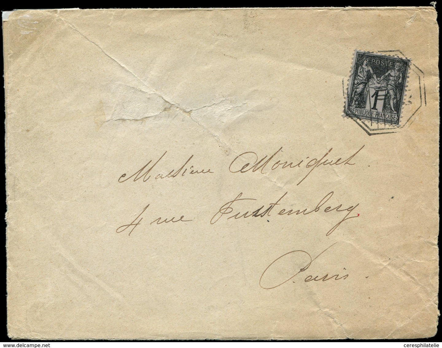 Let TYPE SAGE SUR LETTRES - N°83 Obl. Cachet Octog. Double Trait PARIS/00/( ) S. Env., TB - 1877-1920: Période Semi Moderne