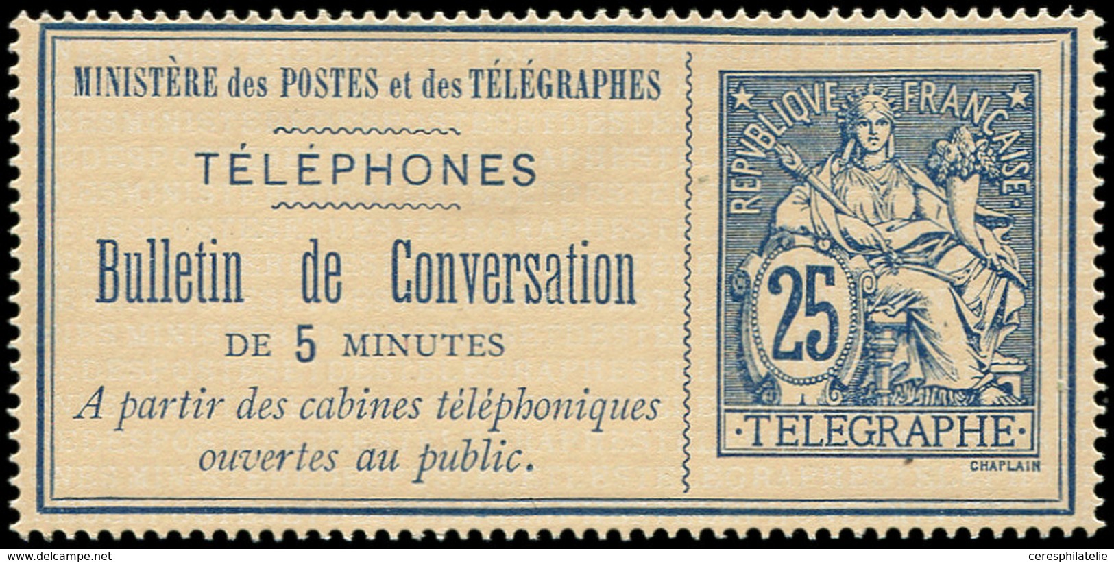 (*) TELEPHONE - Téléphone 3 : 25c. Bleu Sur Chamois, TB - Telegraphie Und Telefon