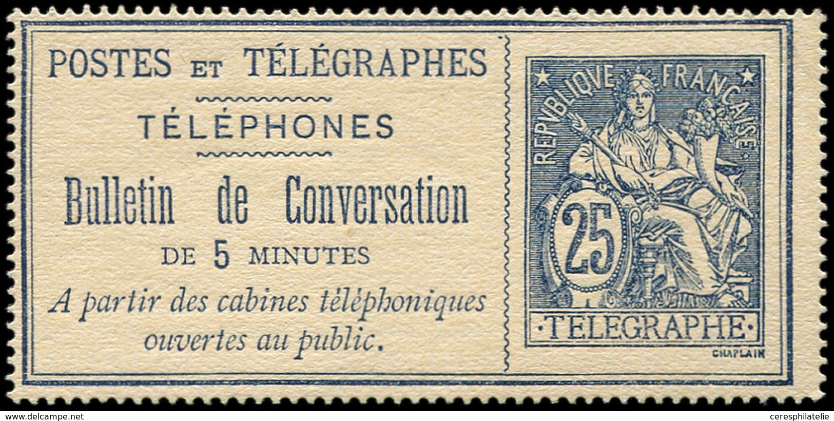 (*) TELEPHONE - Téléphone 7 : 25c. Bleu Sur Chamois, Petit Pli D'angle, Aspect TB - Telegraphie Und Telefon