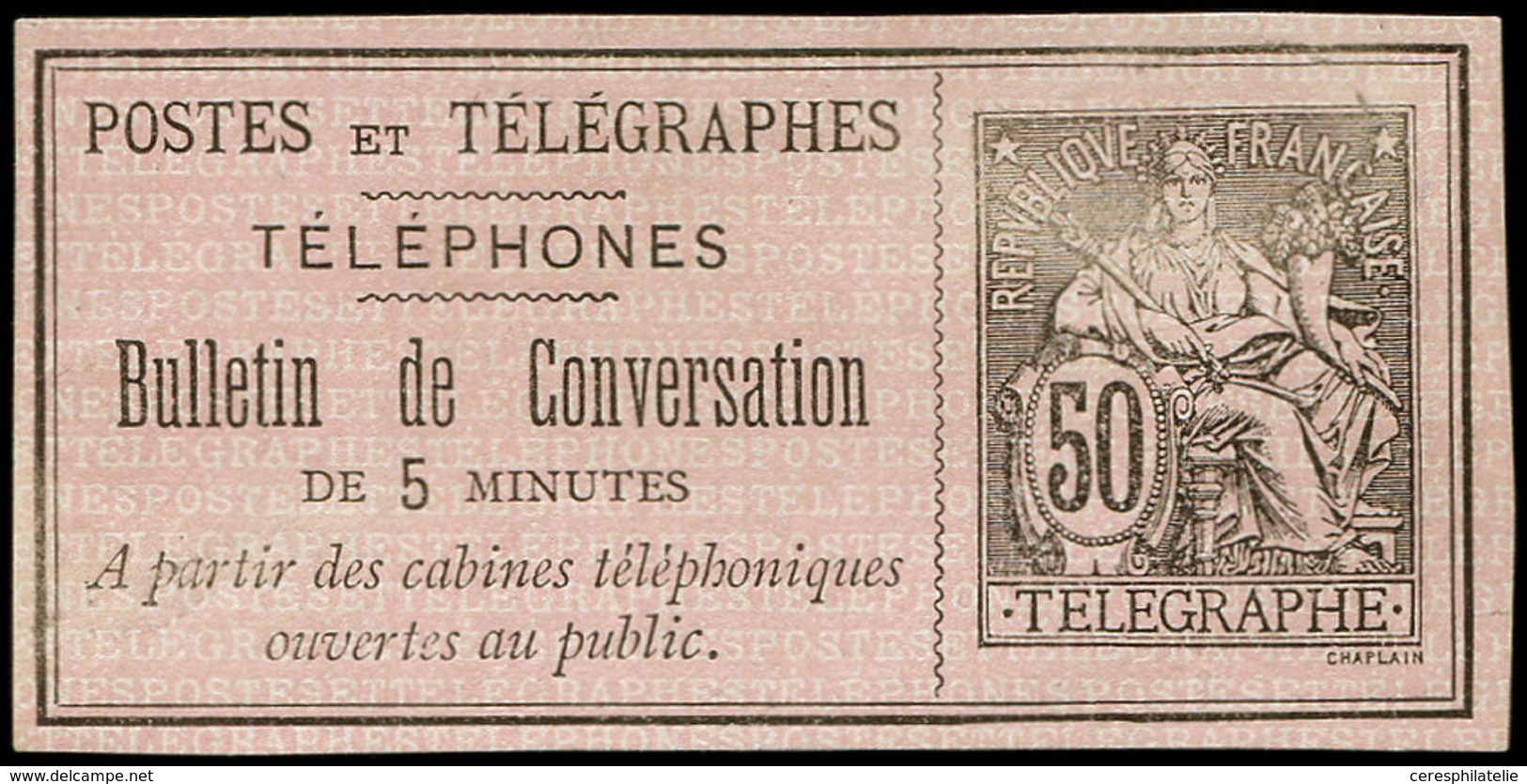 (*) TELEPHONE - Téléphone 9c : 50c. Noir Sur Rose, NON DENTELE, TB - Telegraphie Und Telefon