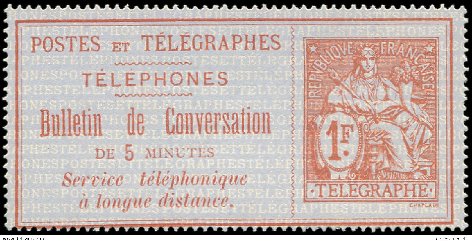 (*) TELEPHONE - Téléphone 10 : 1f. Rouge Sur Azuré, TB - Télégraphes Et Téléphones