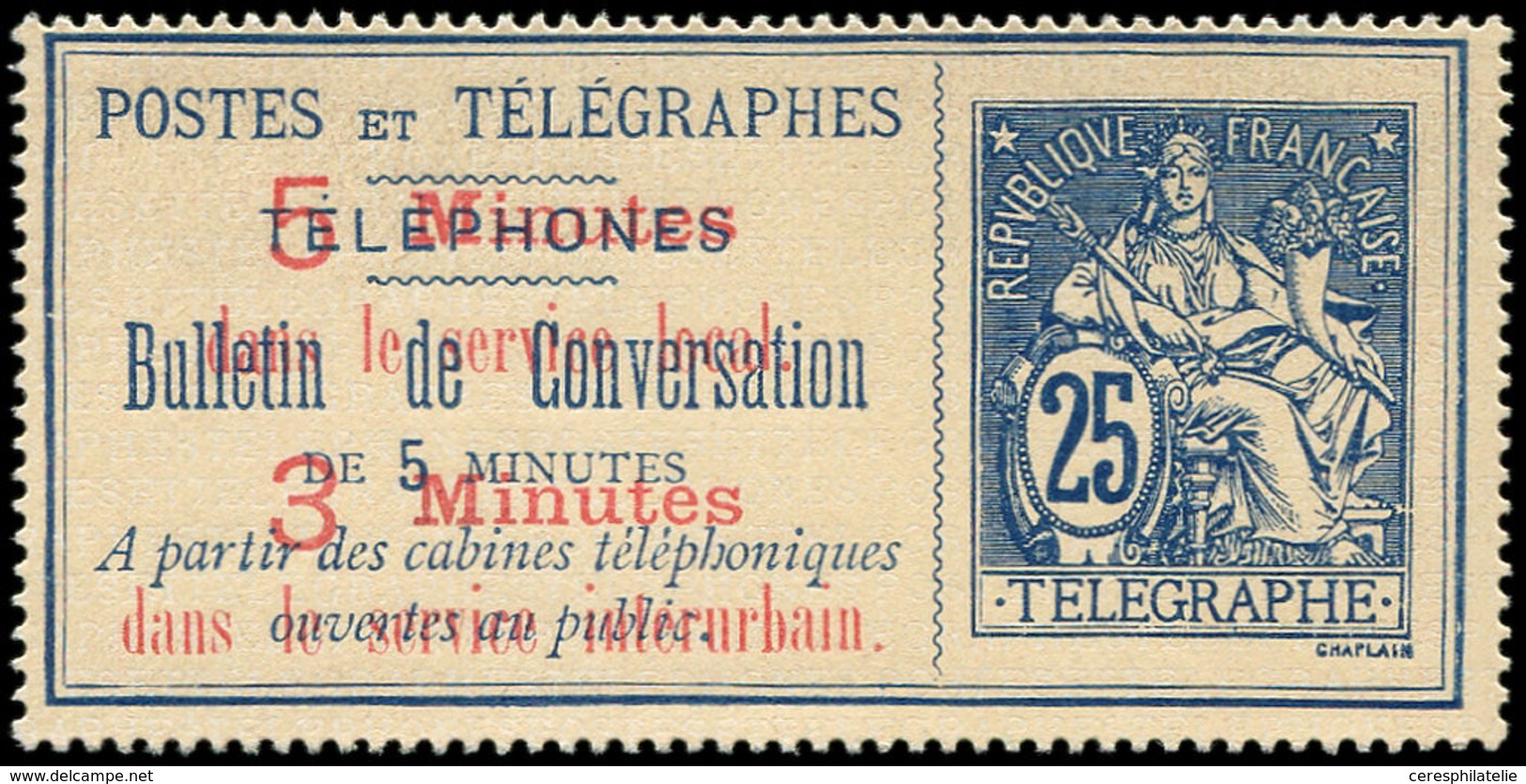 (*) TELEPHONE - Téléphone 13 : 25c. Bleu Sur Chamois, Surchargé, TB - Telegraphie Und Telefon