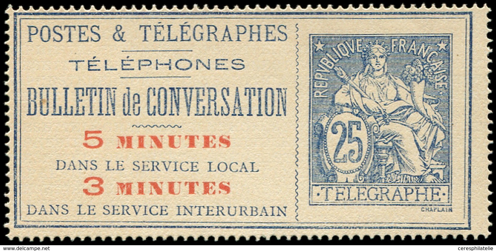 (*) TELEPHONE - Téléphone 15 : 25c. Bleu Sur Chamois, Surchargé, TB - Telegraphie Und Telefon