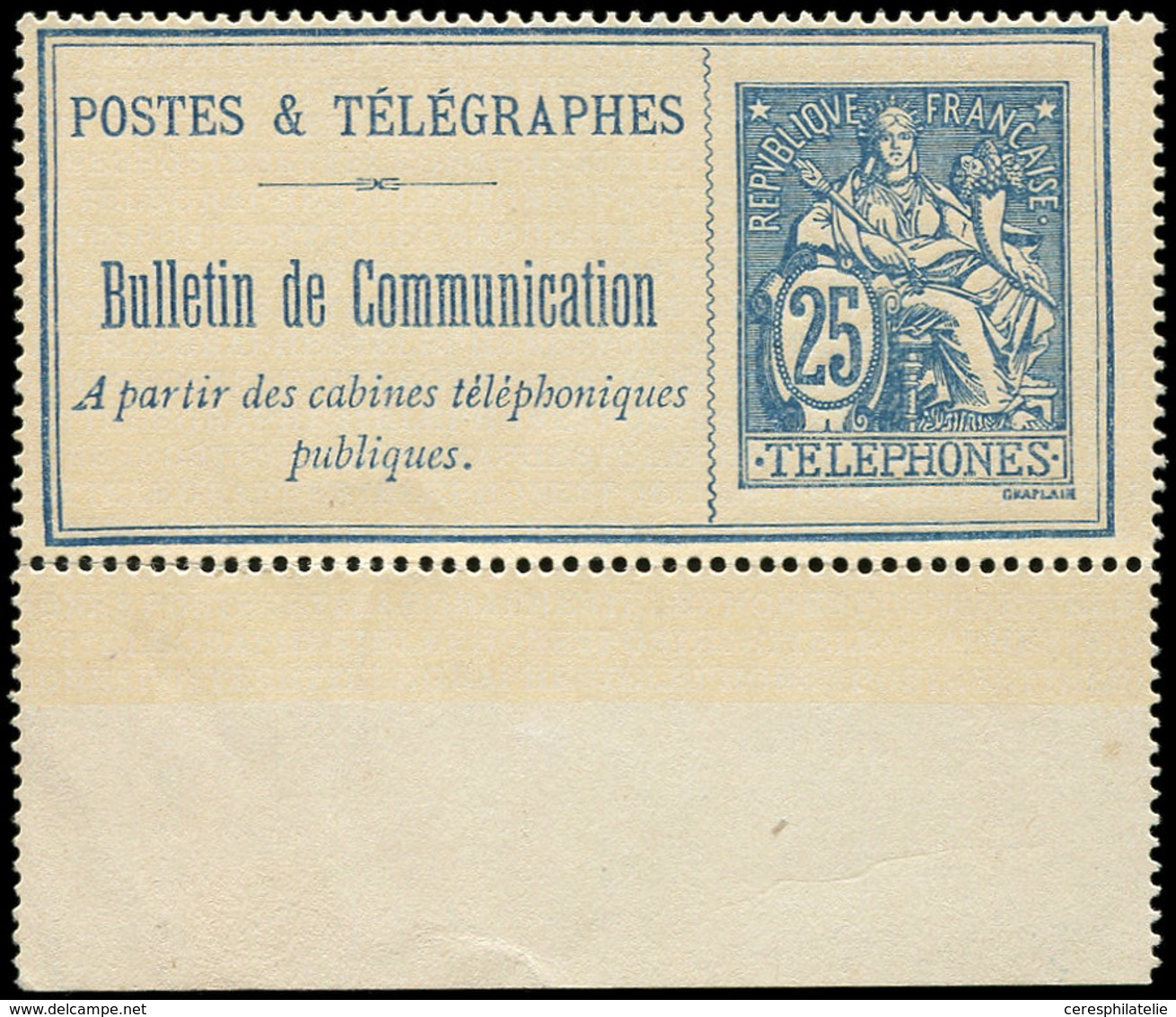(*) TELEPHONE - Téléphone 16 : 25c. Bleu Sur Chamois, Bdf, Amorce De Découpe, TB - Télégraphes Et Téléphones