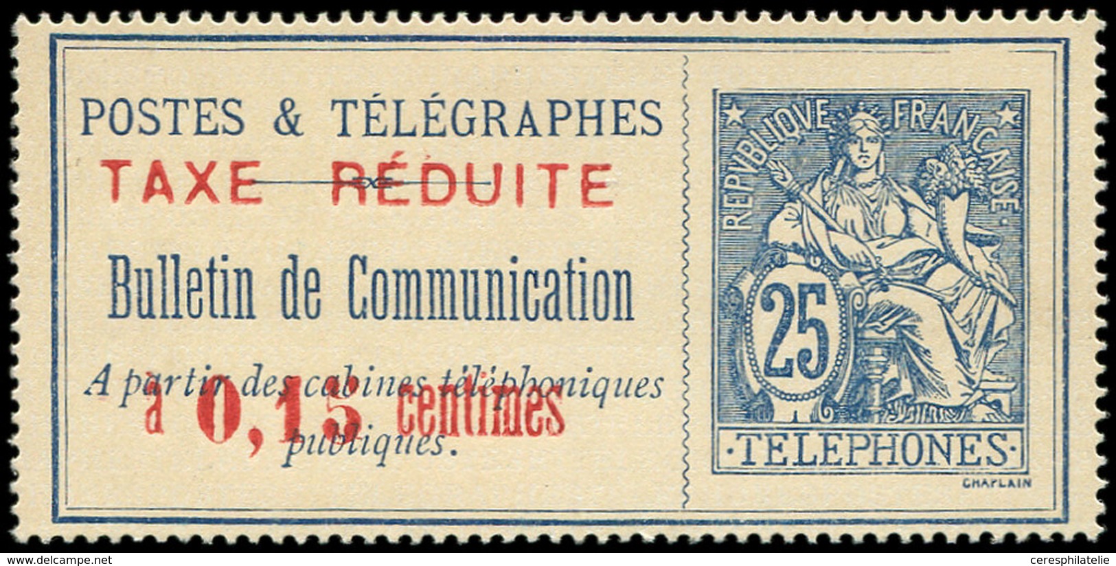 (*) TELEPHONE - Téléphone 21 : 0,15c. Sur 25c. Bleu Sur Chamois, TB - Télégraphes Et Téléphones