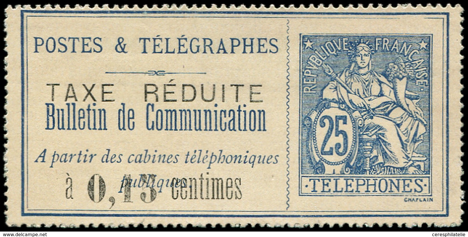 (*) TELEPHONE - Téléphone 21a : 0,15c. Sur 25c. Bleu, Surcharge Noire, Cl., Aspect TB - Télégraphes Et Téléphones