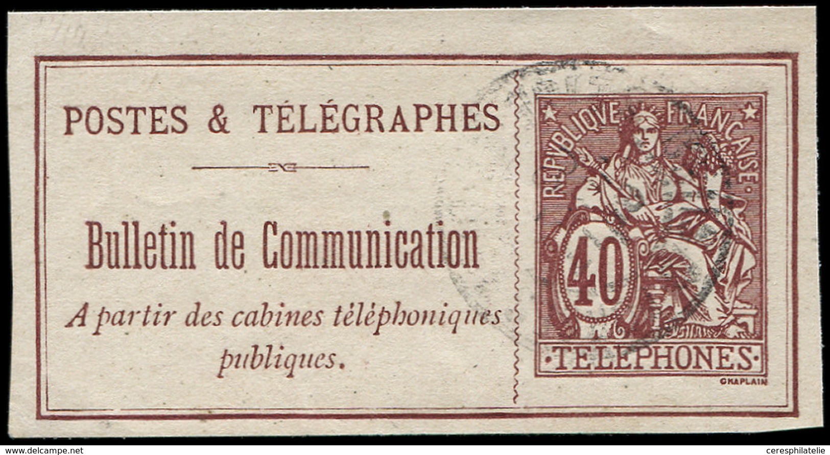 (*) TELEPHONE - Téléphone 26a : 40c. Brun-rouge, NON DENTELE, Obl., TB - Télégraphes Et Téléphones