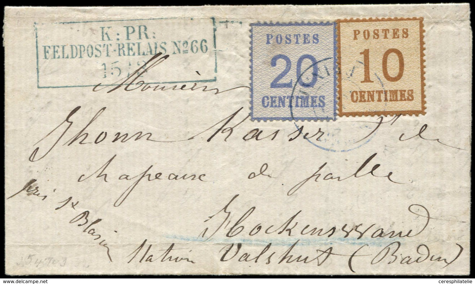 Let ALSACE-LORRAINE - 5 Et 6, 10c. Bistre-brun Et 20c. Bleu Obl. Cachet Bleu POSTES/EPINAL/1871 S. LAC, Cachet Bleu K:PR - Autres & Non Classés