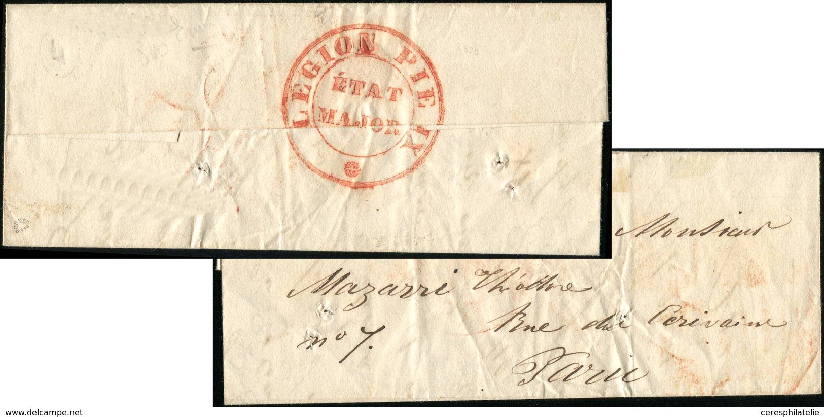 Let LETTRES SANS TIMBRE ET DOCUMENTS DIVERS - Lettre En Franchise De 1848 Avec Au Verso Grand Cachet Rouge LEGION PIE IX - Otros & Sin Clasificación