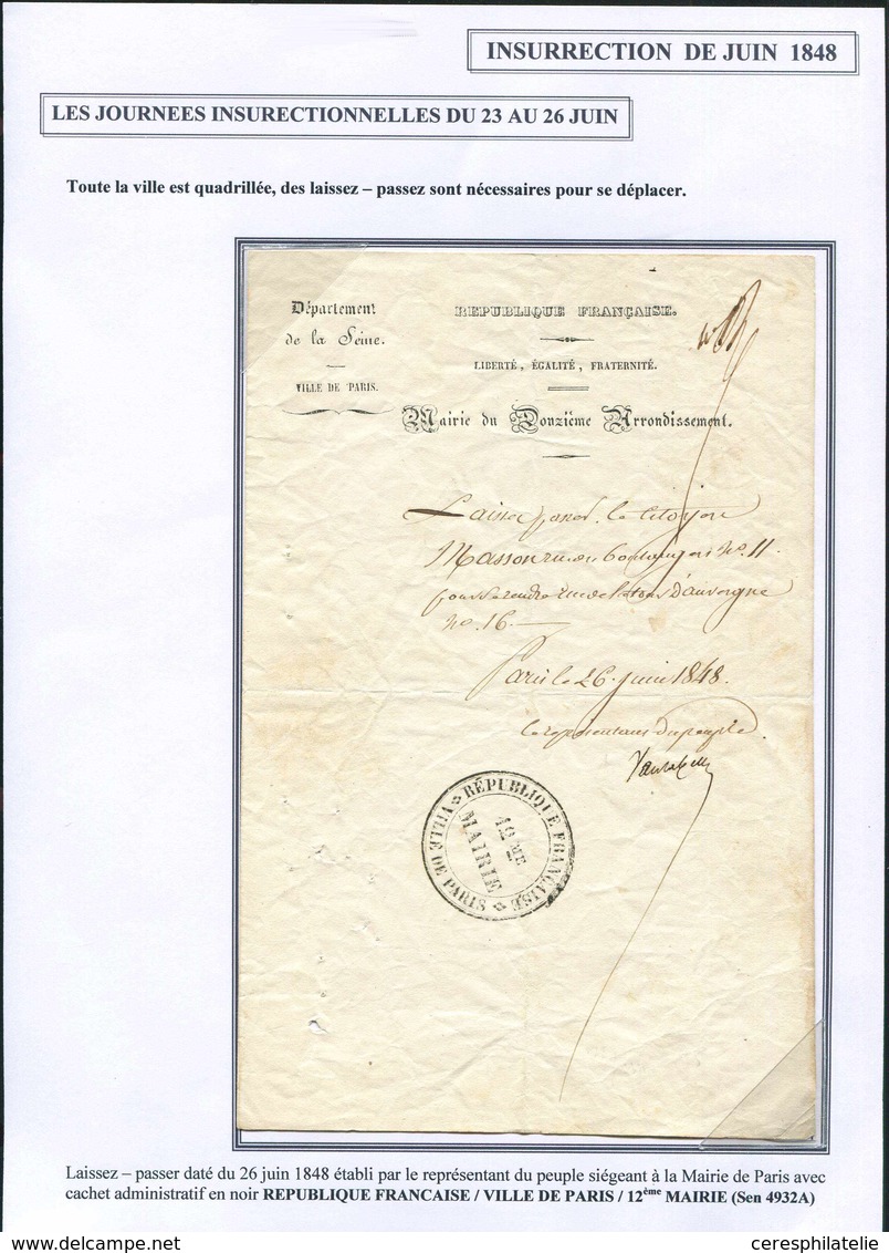 Let LETTRES SANS TIMBRE ET DOCUMENTS DIVERS - Laissez Passer Du 26/6/48 Avec Cachet REPUBLIQUE FRANCAISE/VILLE DE PARIS/ - Autres & Non Classés