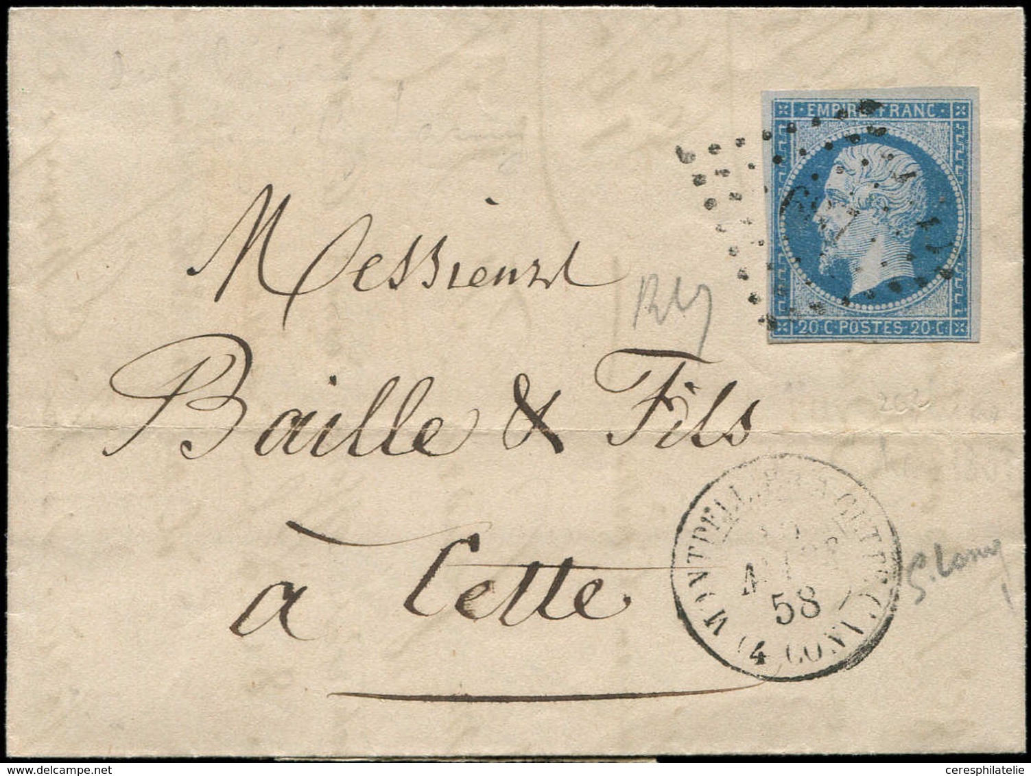 Let OBLITERATIONS PAR DEPARTEMENTS - 33/HERAULT N°14A Obl. PC 687 S. LAC, Càd MONTPELLIER A CETTE/(4 Conv) (15)/3/58, TB - 1849-1876: Période Classique