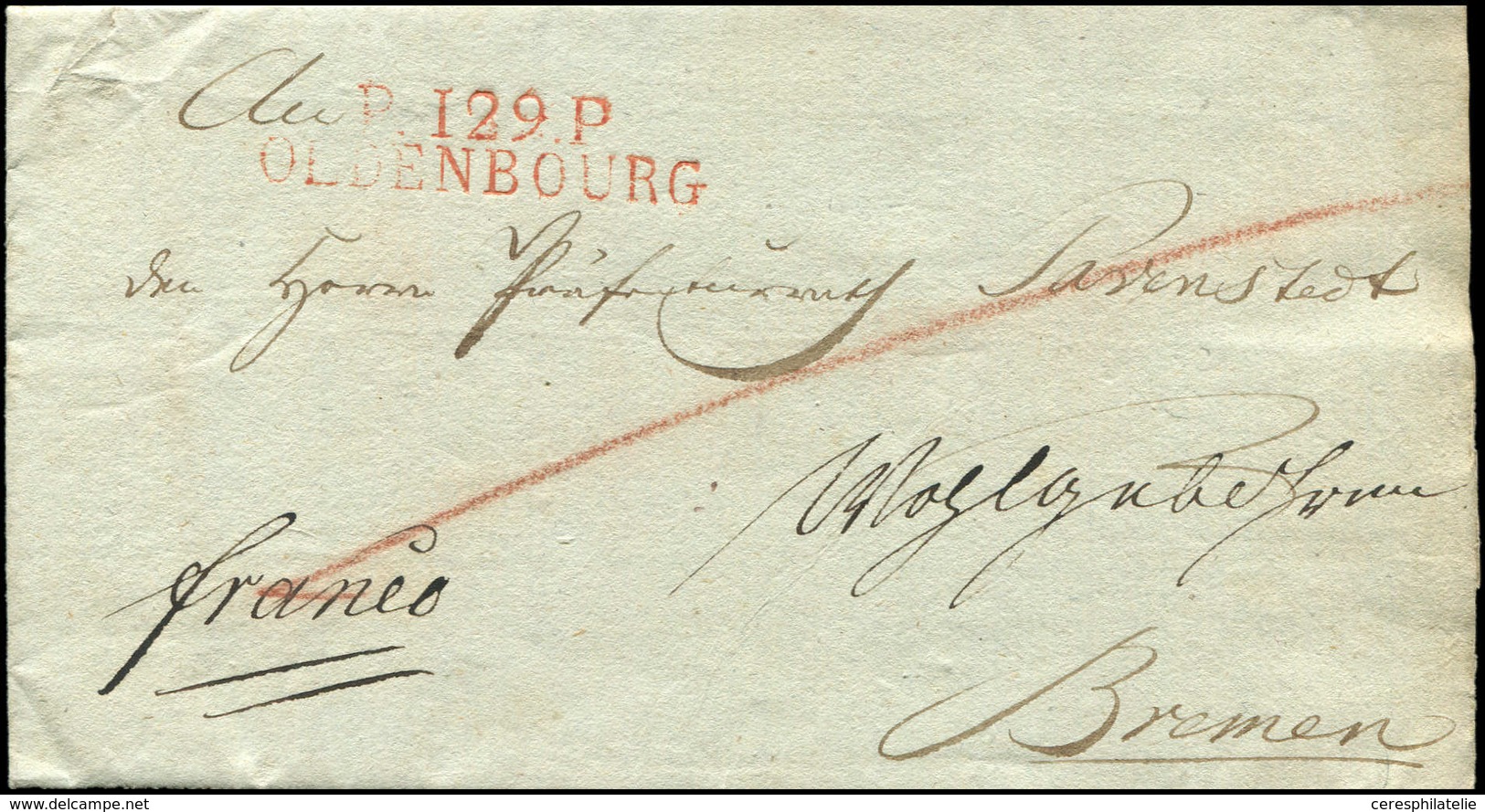 Let DEPARTEMENTS CONQUIS - 129/Bouches-du-Weser MP ROUGE P.129.P/OLDENBOURG Sur LAC De 1812, TB - 1792-1815: Départements Conquis