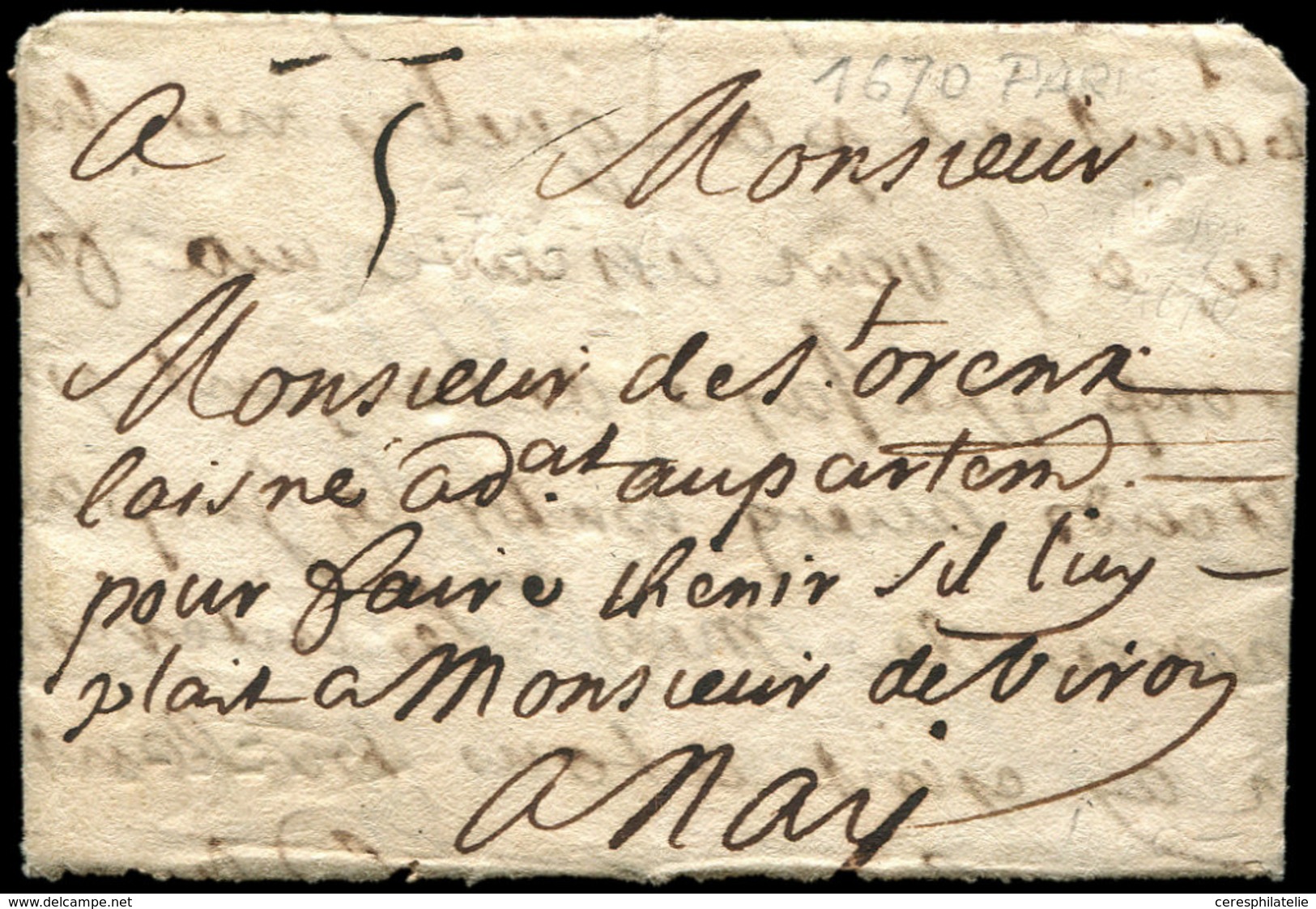 Let LETTRES DE PARIS - Lettre De Paris De Juillet 1670 Pour Nay, Taxe Manuscrite 5, TB - 1849-1876: Période Classique