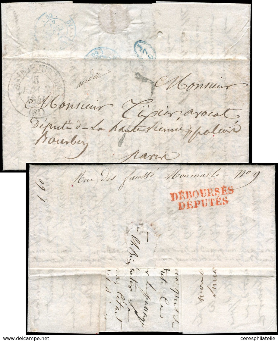 Let LETTRES DE PARIS - MP ROUGE DEBOURSES/DEPUTES Sur LAC De St Junien Du 4/2/41, TB - 1849-1876: Période Classique