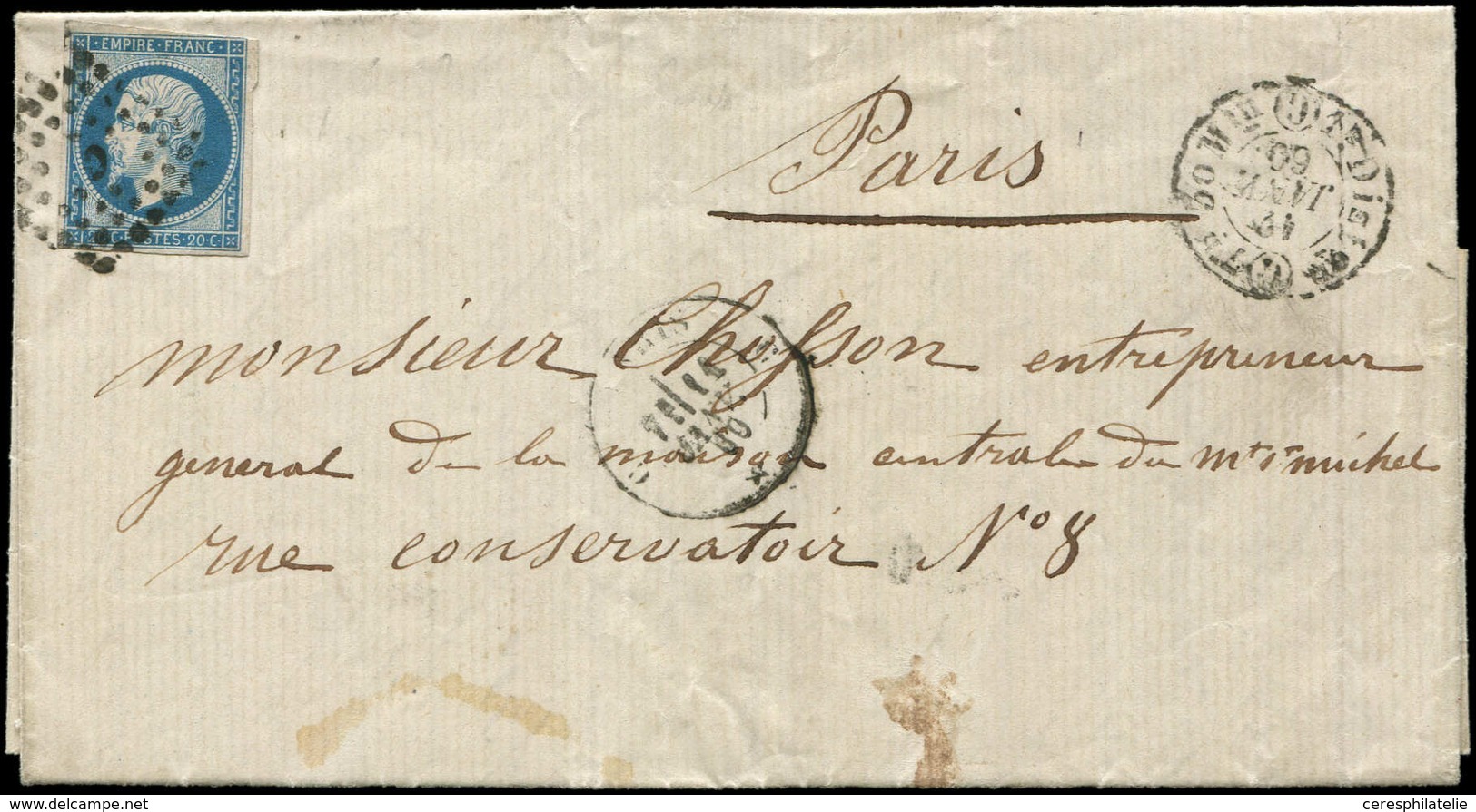 Let LETTRES DE PARIS - N°14A Obl. Los. G Sur LAC, Càd Noir 1ère Diston 7h30 12/1/60, DOUBLE PORT Paris Pour Paris, R Et  - 1849-1876: Période Classique