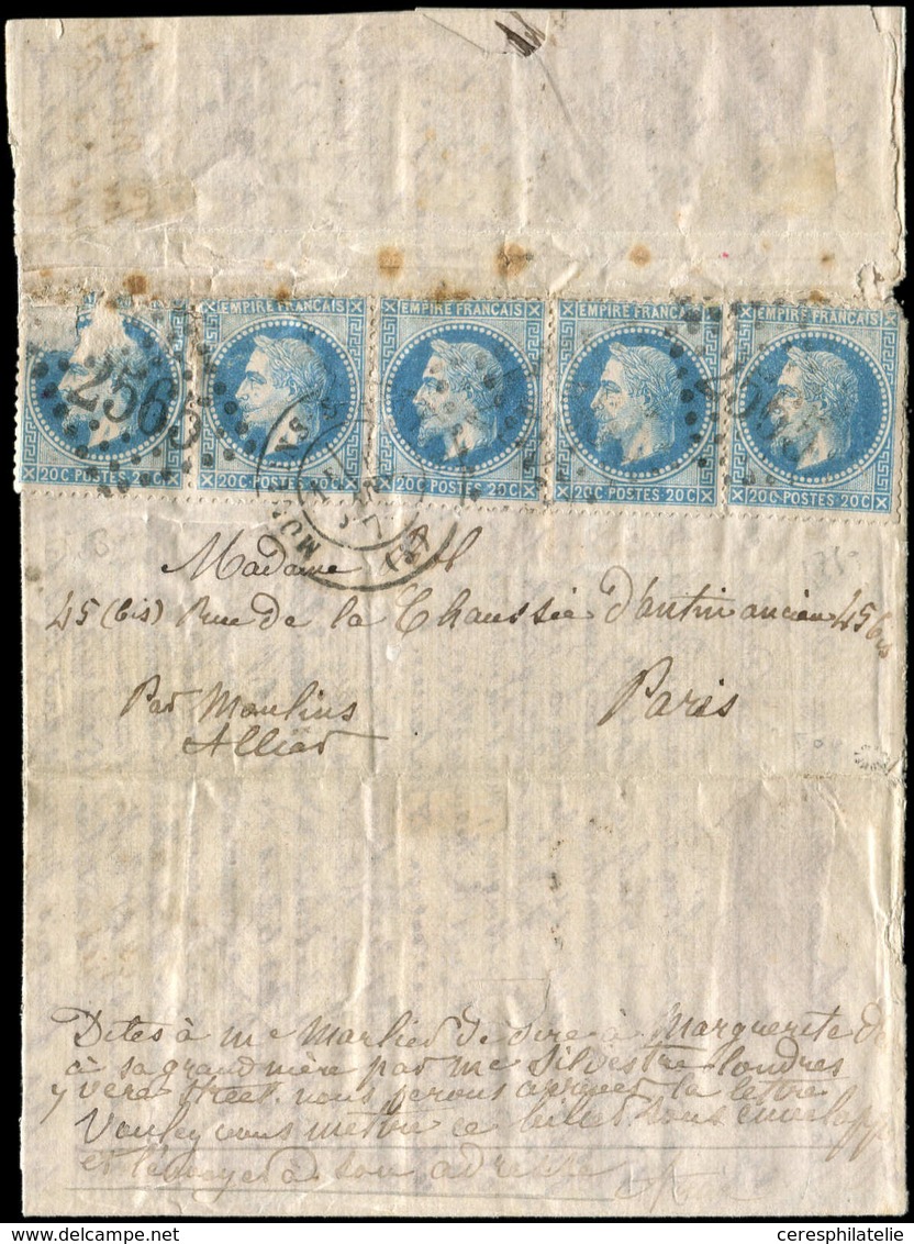 Let Boules De Moulins -  N°29B BANDE De 5 Déf. Obl. GC 2565 Et Càd MOULINS-S-ALLIER 6/1 S. LAC Datée De LONDRES 31/12, P - Oorlog 1870