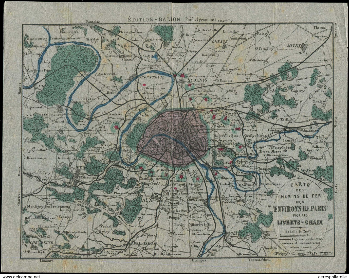 Let Guerre De 1870 -  Carte Des Chemins De Fer Des Environs De Paris, Edition Balion, 1870, TB - Guerre De 1870