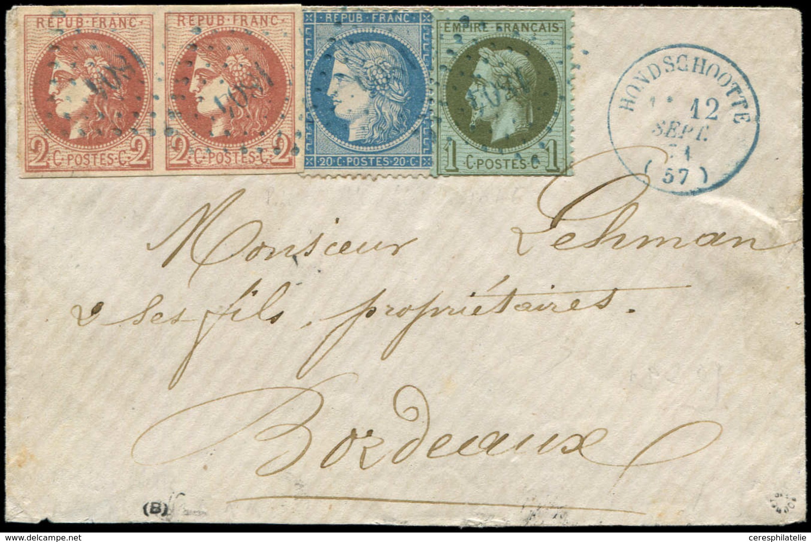 Let AFFRANCHISSEMENTS DE SEPTEMBRE 1871 - N°40B 2c. Brun-rouge R II En PAIRE Avec N°25 Et 37, Tous Obl. PC Du GC 1804 S. - 1849-1876: Période Classique