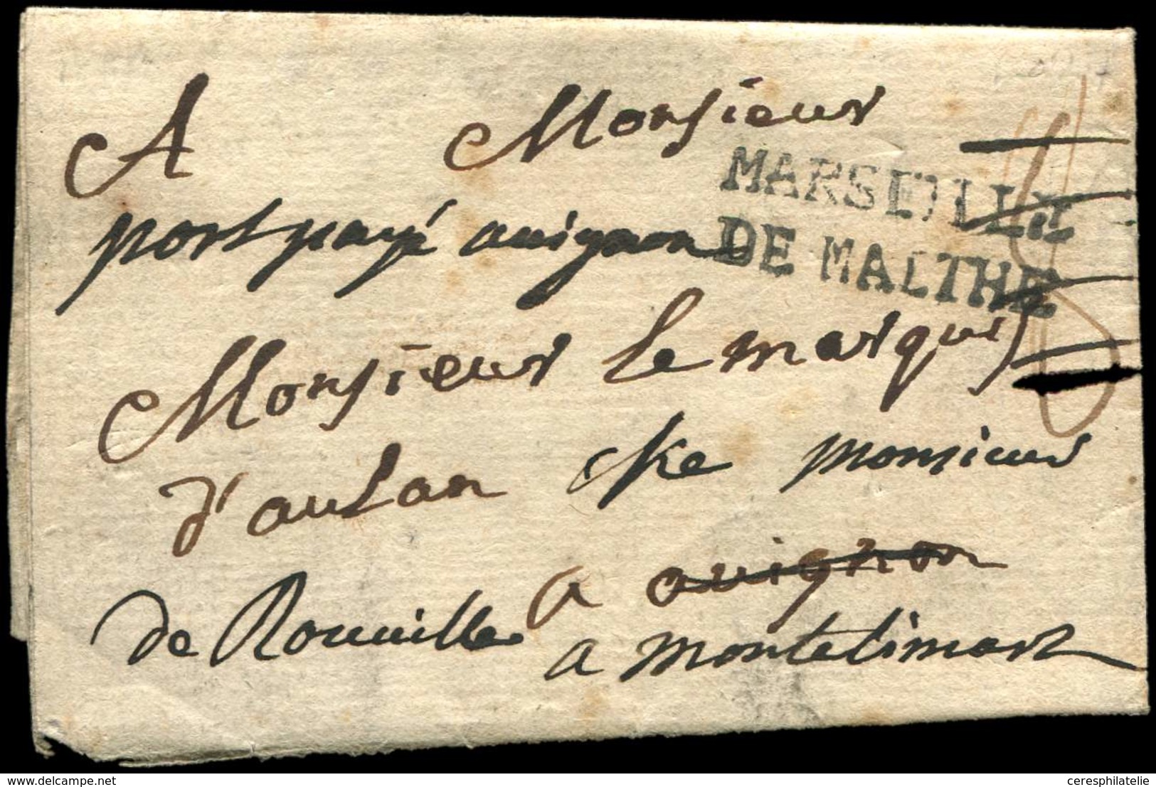 Let POSTE MARITIME - MP MARSEILLE/DE MALTHE S. LAC De 1770, TB - Schiffspost