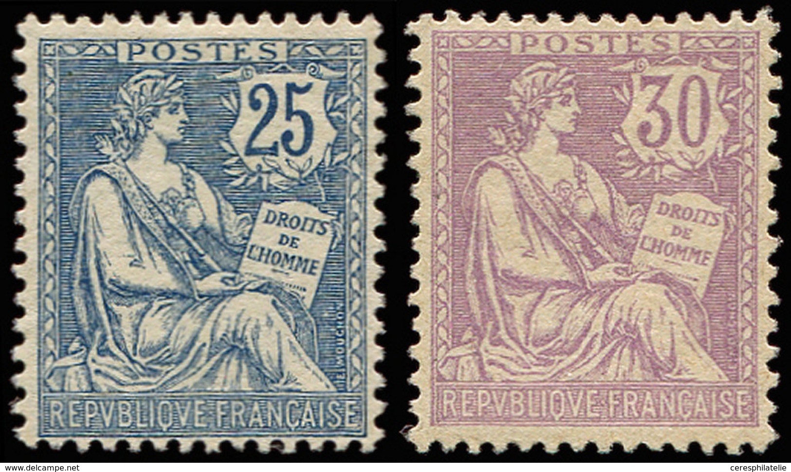 * EMISSIONS DU XXème SIECLE - 127/28 Mouchon Retouché, 25c. Bleu Et 30c. Violet (infime Ch.), TB - Oblitérés