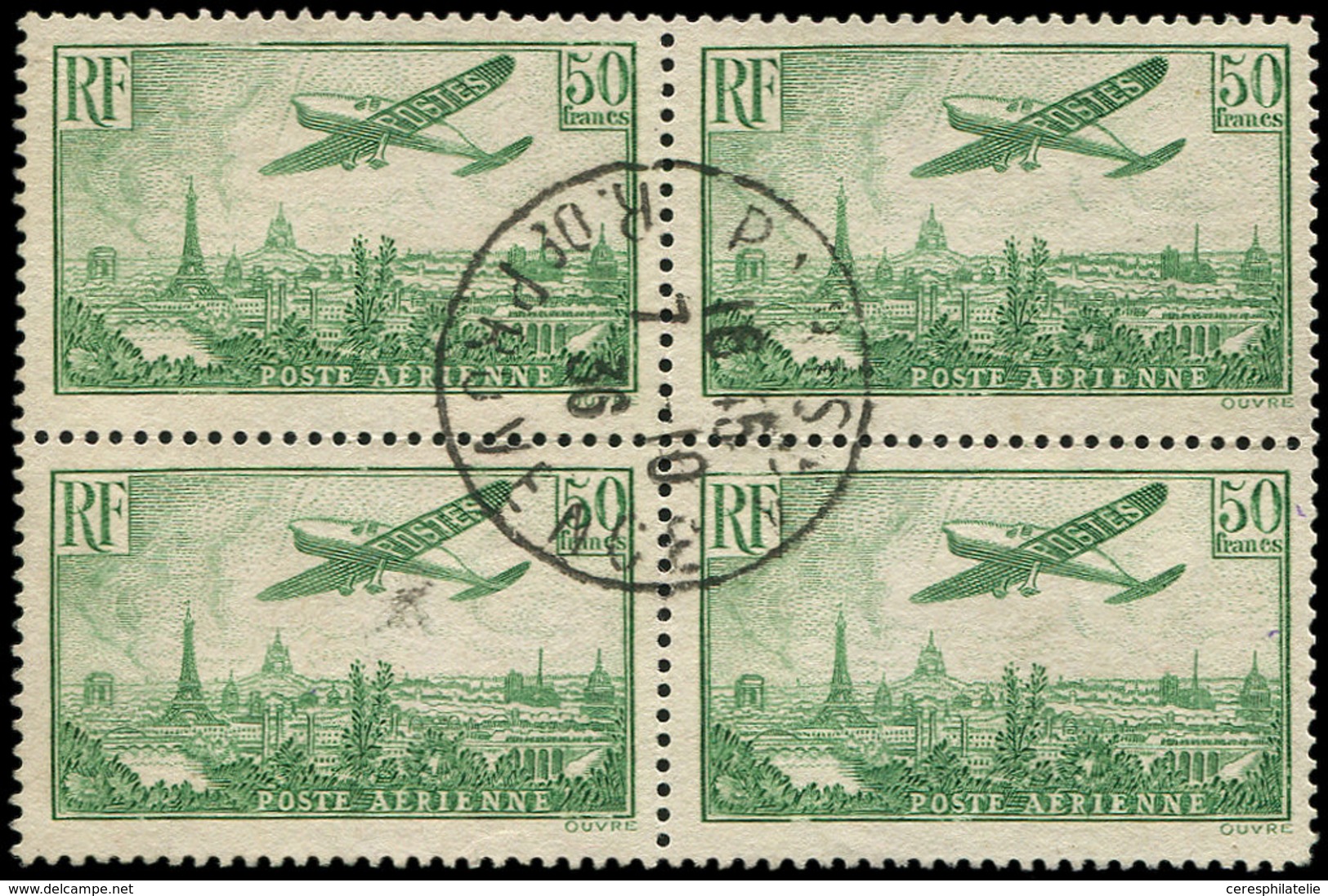 POSTE AERIENNE - 14  50f. Vert-jaune, BLOC De 4 Obl. R. De Provence 16/5/36, TB - 1927-1959 Ungebraucht