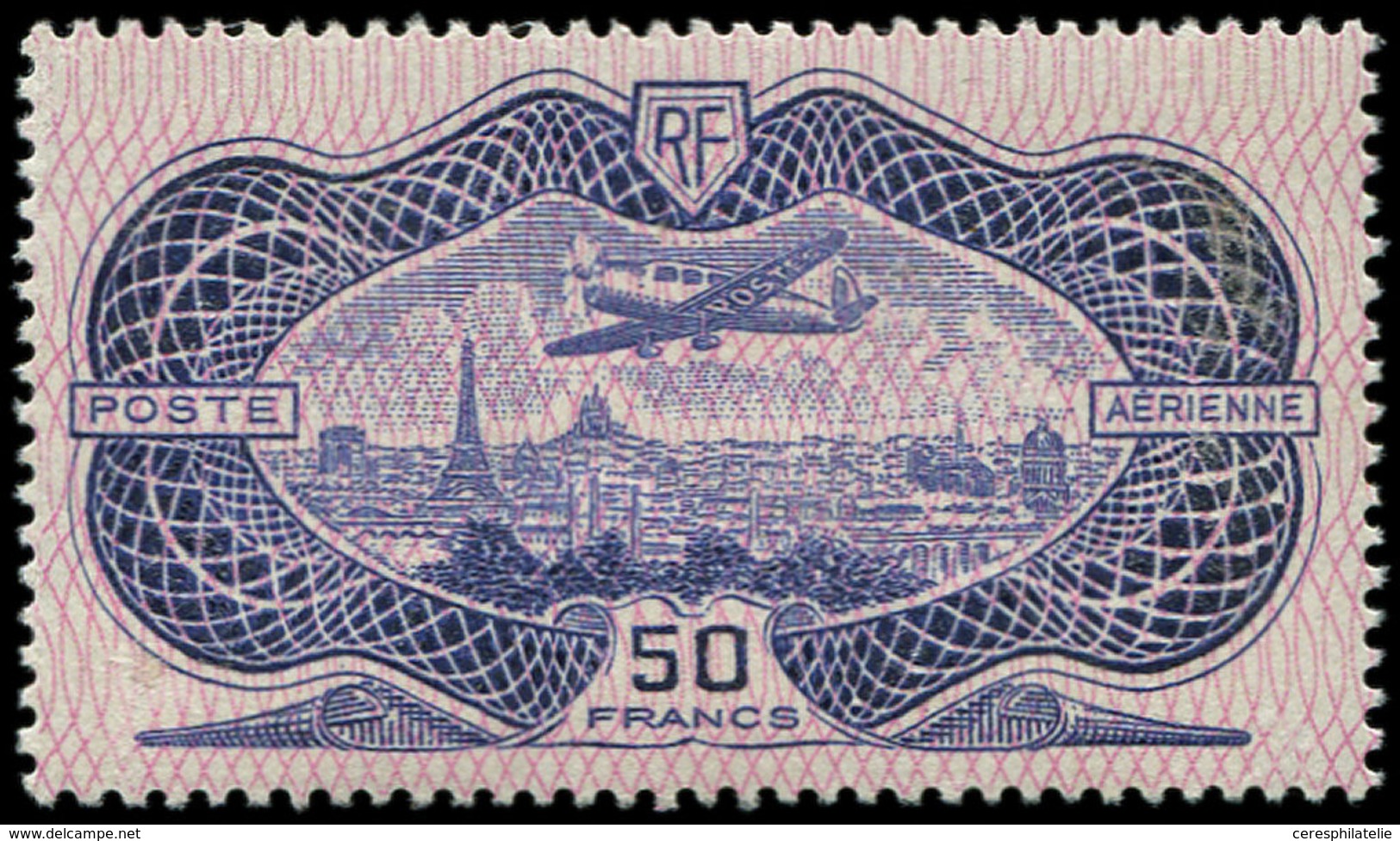 ** POSTE AERIENNE - 15  50f. Burelage RENVERSE, TB - 1927-1959 Ungebraucht