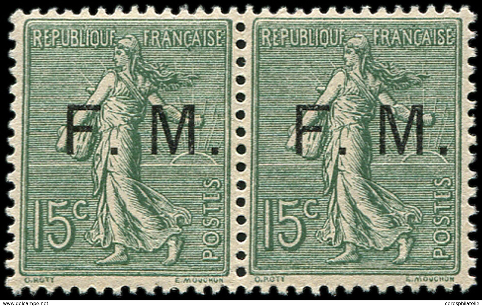 ** FRANCHISE MILITAIRE - 3    15c. Vert-olive, PAIRE Bien Centrée, TTB - Timbres De Franchise Militaire