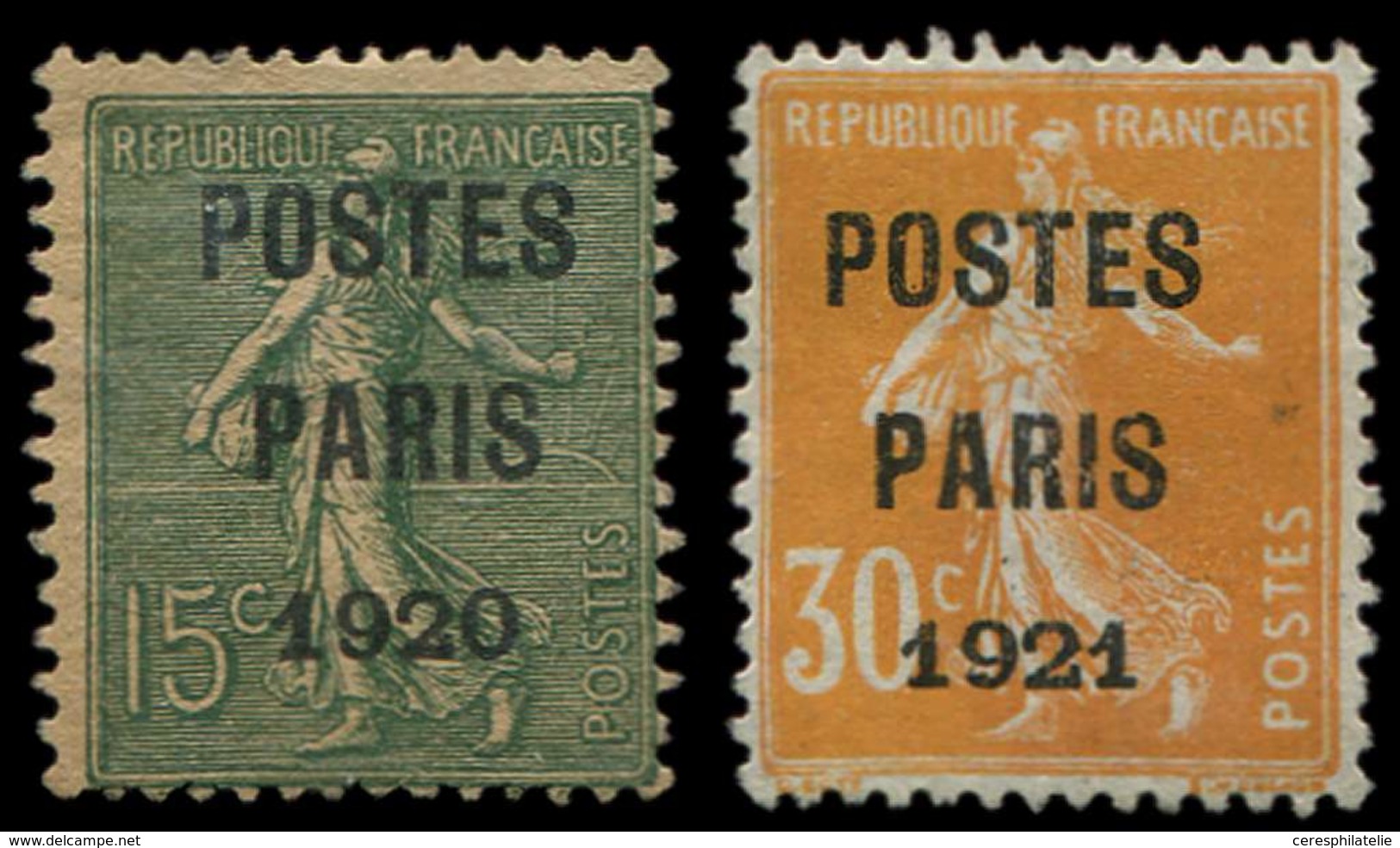 (*) PREOBLITERES - 25 Et 29 15c. Vert-olive Et 30c. Orange, POSTES PARIS 1920 Et 1921, TB. S - 1893-1947