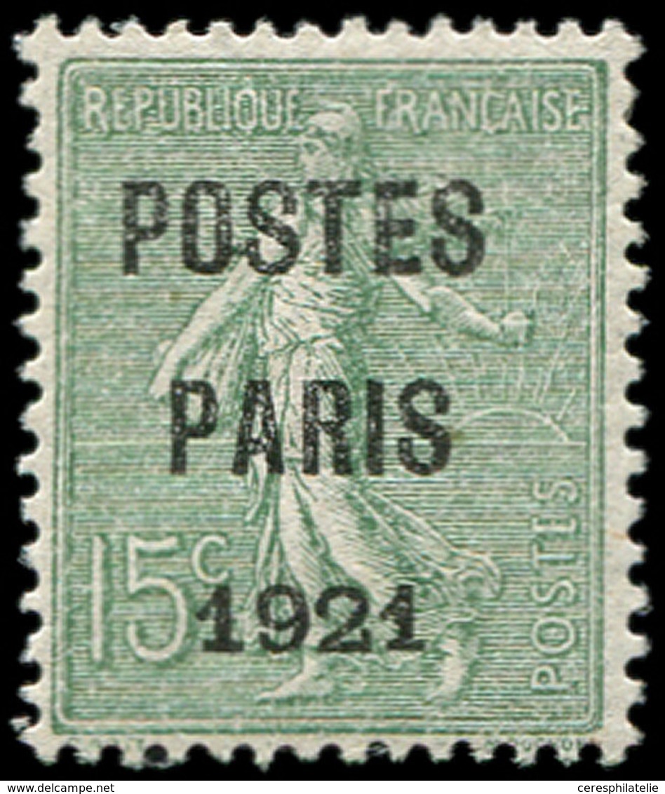 ** PREOBLITERES - 28  15c. Vert-olive, POSTES PARIS 1921, TTB. C - 1893-1947