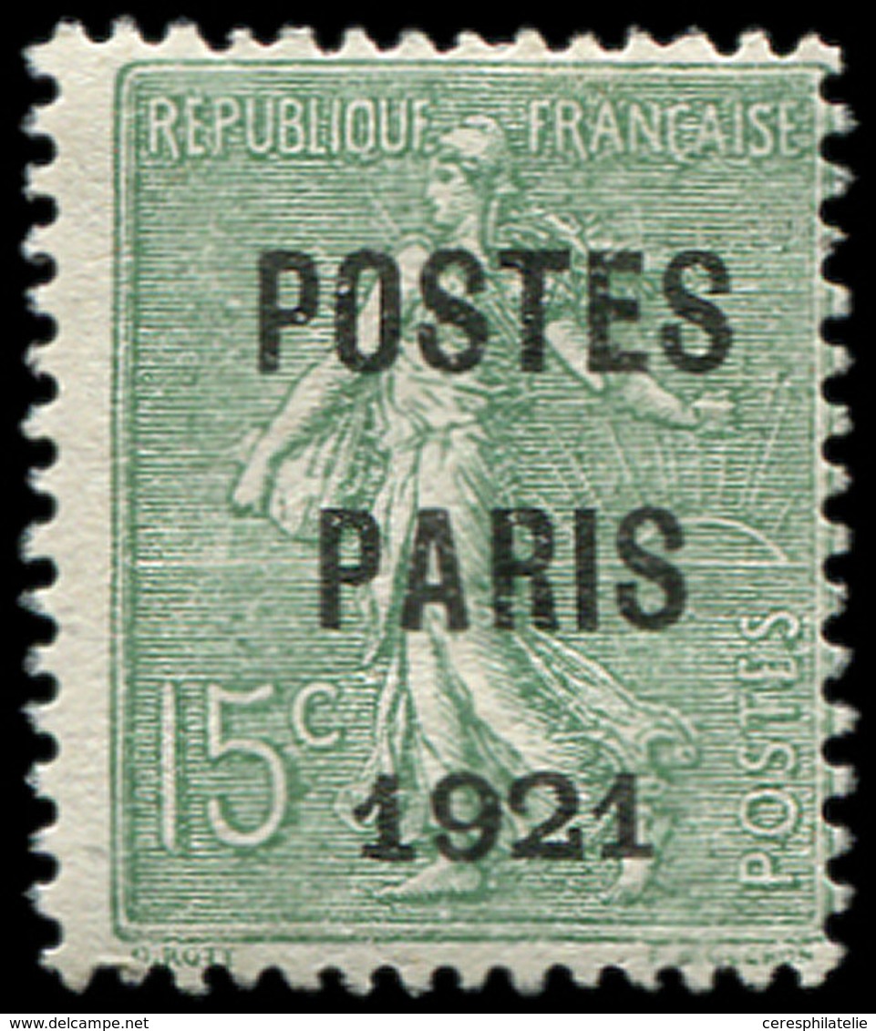 * PREOBLITERES - 28  15c. Vert-olive, POSTES PARIS 1921, TB. C - 1893-1947