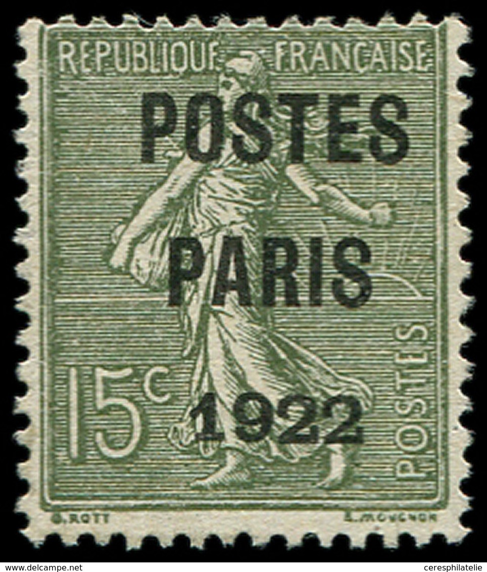 (*) PREOBLITERES - 31a 15c. Vert-bronze, POSTES PARIS 1922, TB. C- - 1893-1947