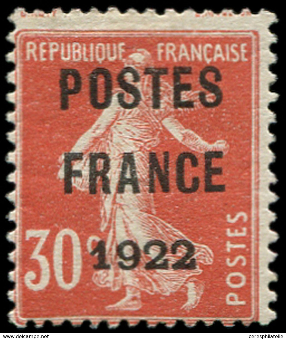 * PREOBLITERES - 38  30c. Rouge, POSTES FRANCE 1922, TB - 1893-1947