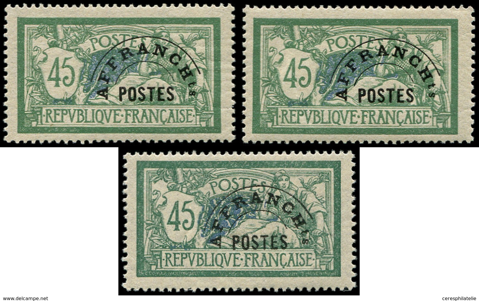 ** PREOBLITERES - 44  Merson, 45c. Vert Et Bleu, 3 Ex. Dont Un Très Bien Centré, TB - 1893-1947