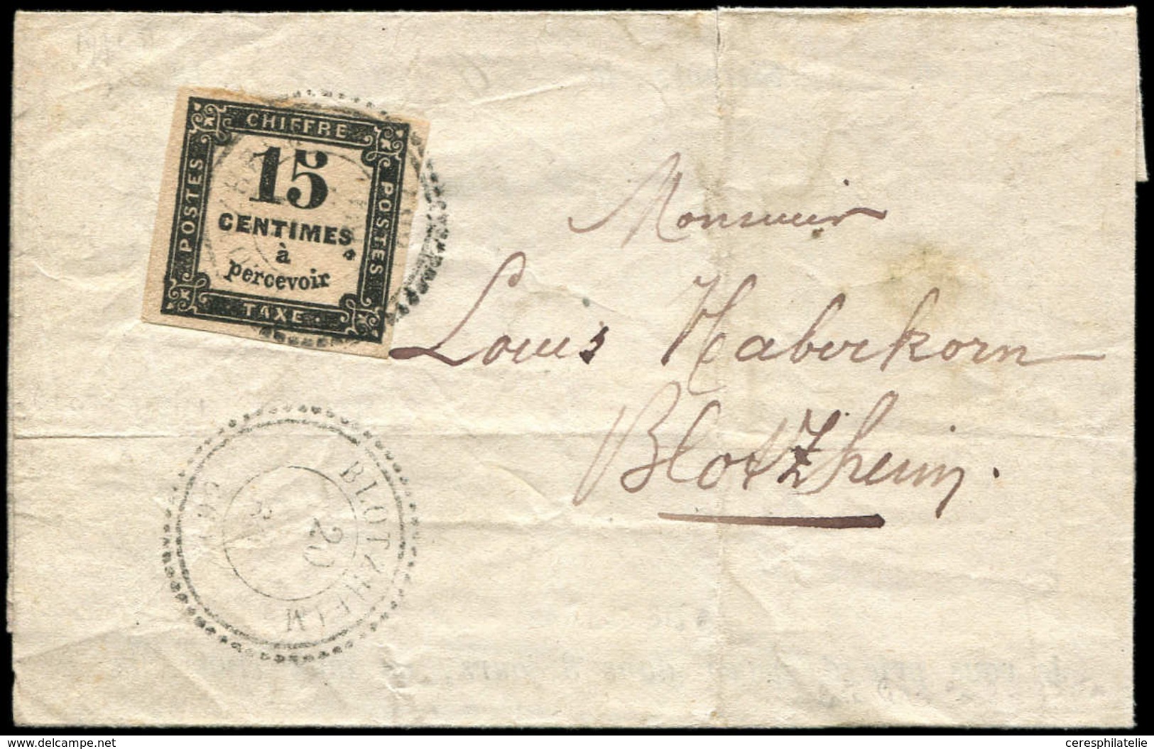 Let TAXE - 3B  15c. Noir Typo T II, Obl. Càd T22 BLOTZHEIM 20/(5)/69 S. LAC, TB - 1859-1959 Lettres & Documents