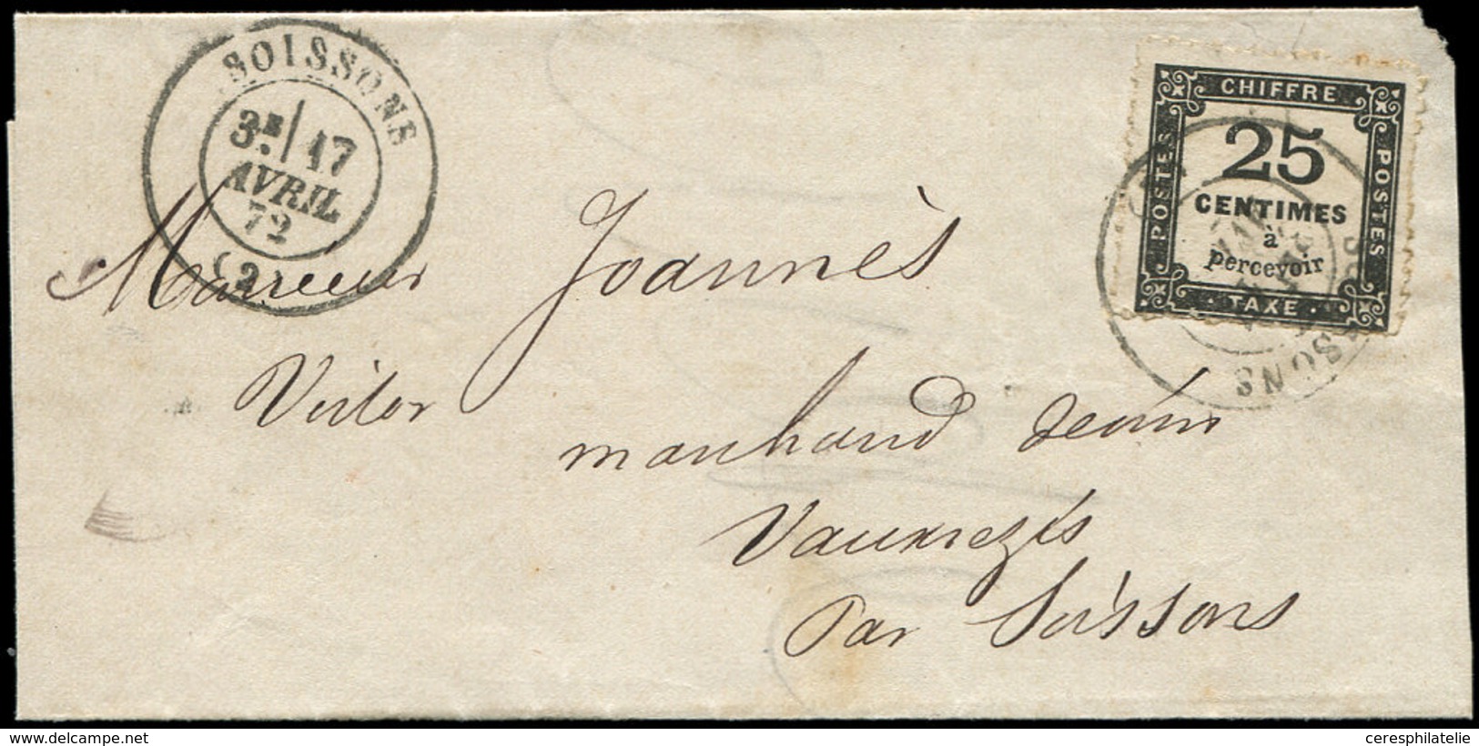 Let TAXE - 5A  25c. Noir T II PERCE En LIGNES, Obl. Càd T17 SOISSONS 17/4/72 Répété à Côté S. LSC, TB - 1859-1959 Lettres & Documents