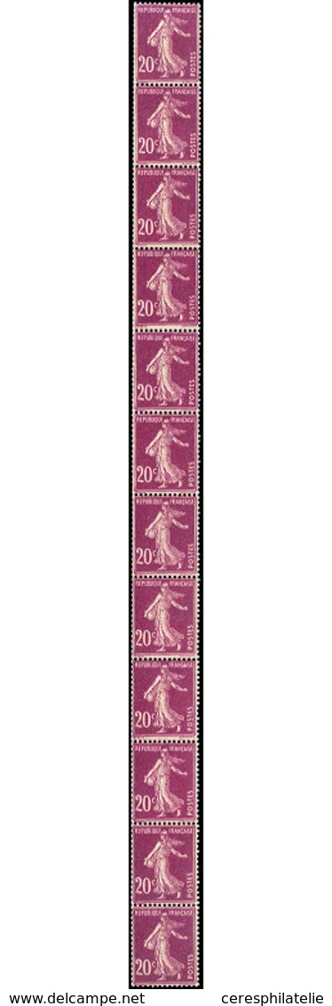 ** ROULETTES - 30  Semeuse Camée, 20c. Lilas-rose, BANDE De 12, TB - Roulettes