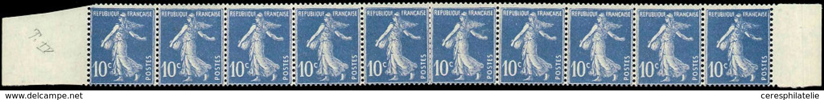 ** ROULETTES - 31  Semeuse Camée, 10c. Outremer, T IV, BANDE Horizontale De 10 Avec Bords, TB - Roulettes