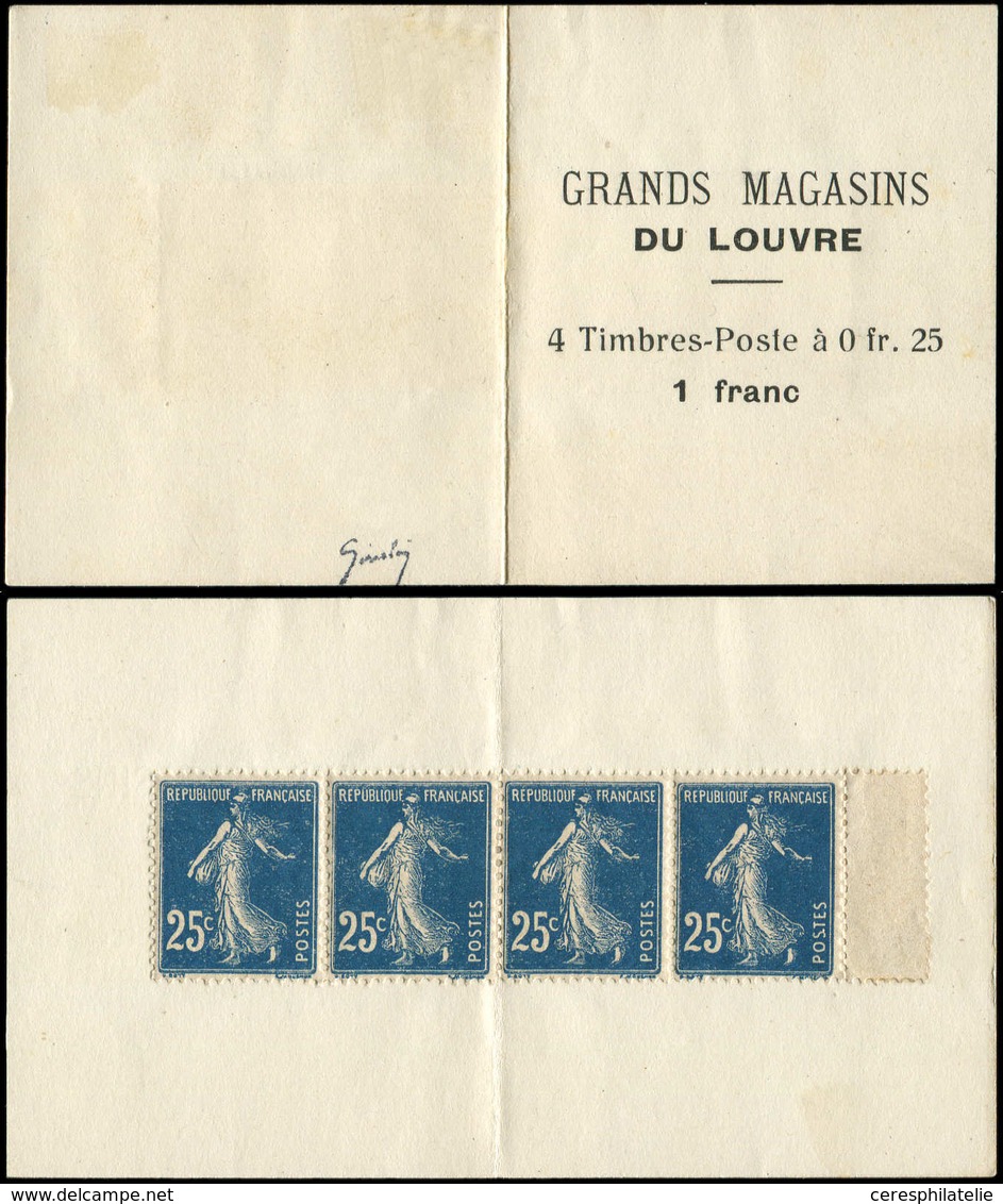 CARNETS (N°Cérès Jusqu'en1964) - Carnet Monnaie N°140, 25c. Bleu, BANDE De 4, GRANDS MAGASINS Du LOUVRE, R, TB - Autres & Non Classés