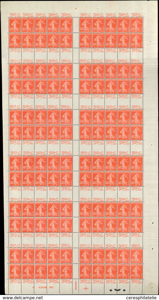 ** CARNETS (N°Cérès Jusqu'en1964) - 65c  Semeuse Camée, 40c. Vermillon, FEUILLE De 100, Pub LESIEUR Pour Carnet N°65, TB - Autres & Non Classés